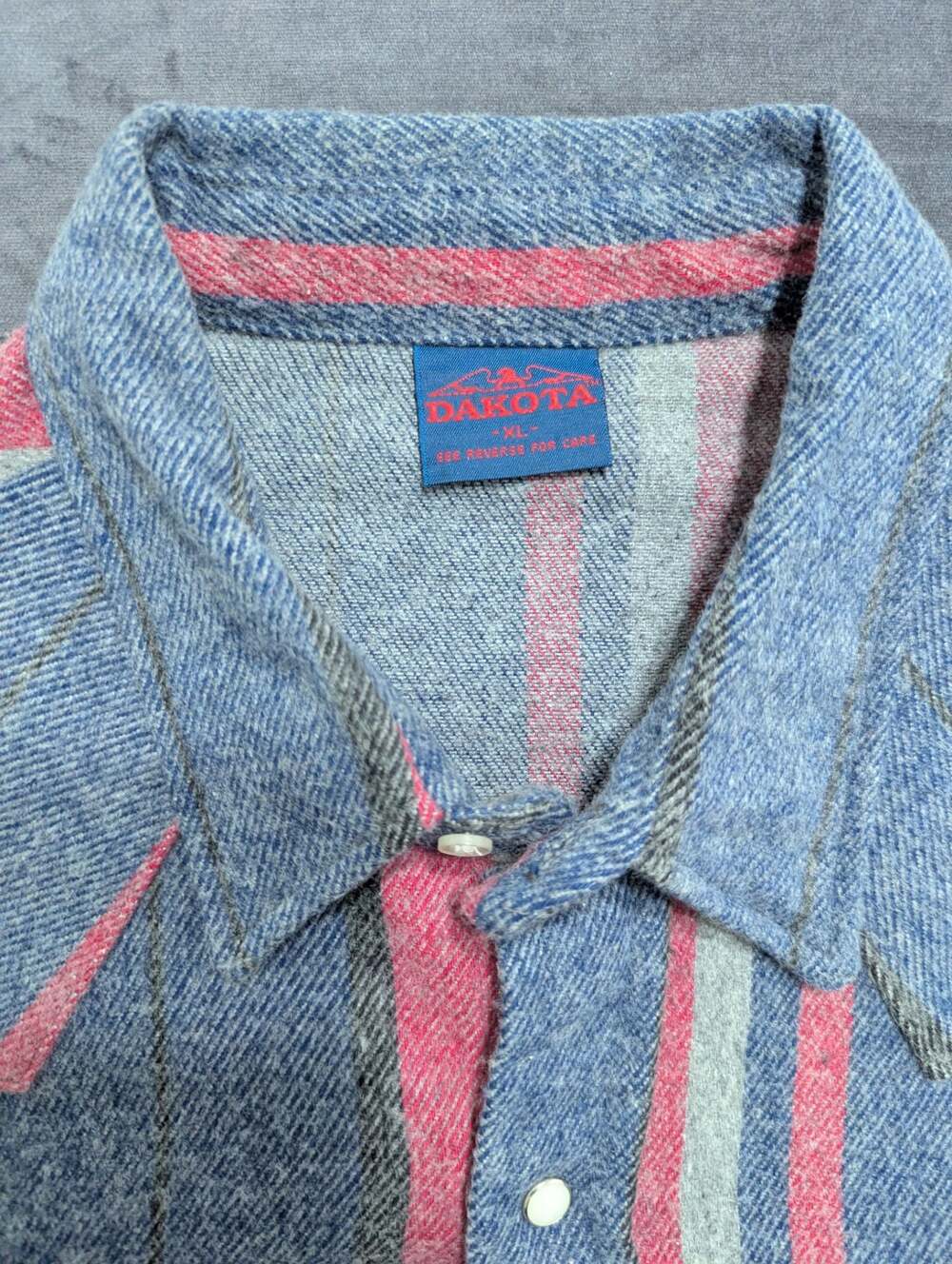 Dakota Five Brothers SNap Western Shirt Mens XL Blue red Striped Made USA 24x29 - Picture 3 of 8